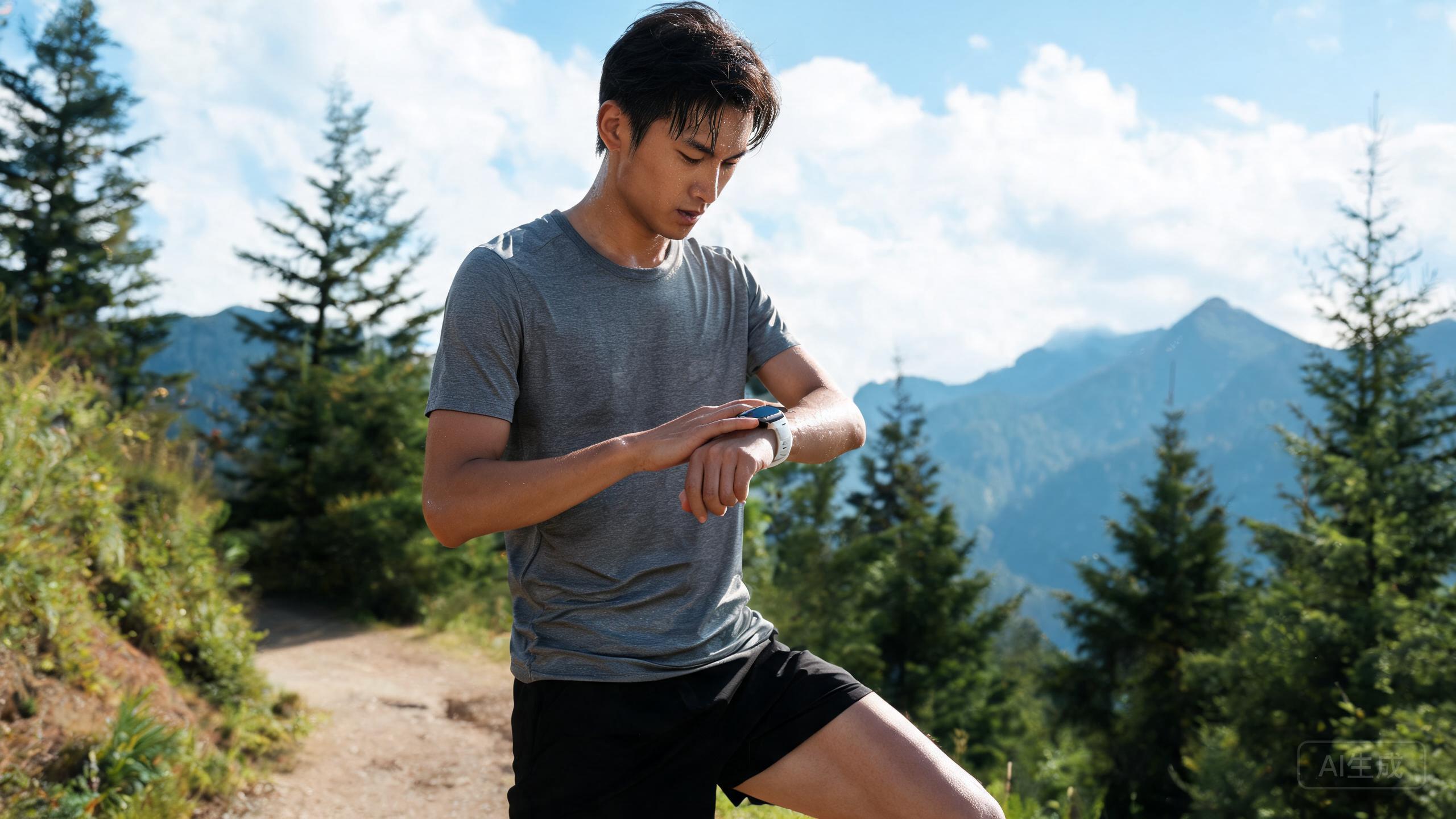 A person checking their smartwatch after an outdoor run